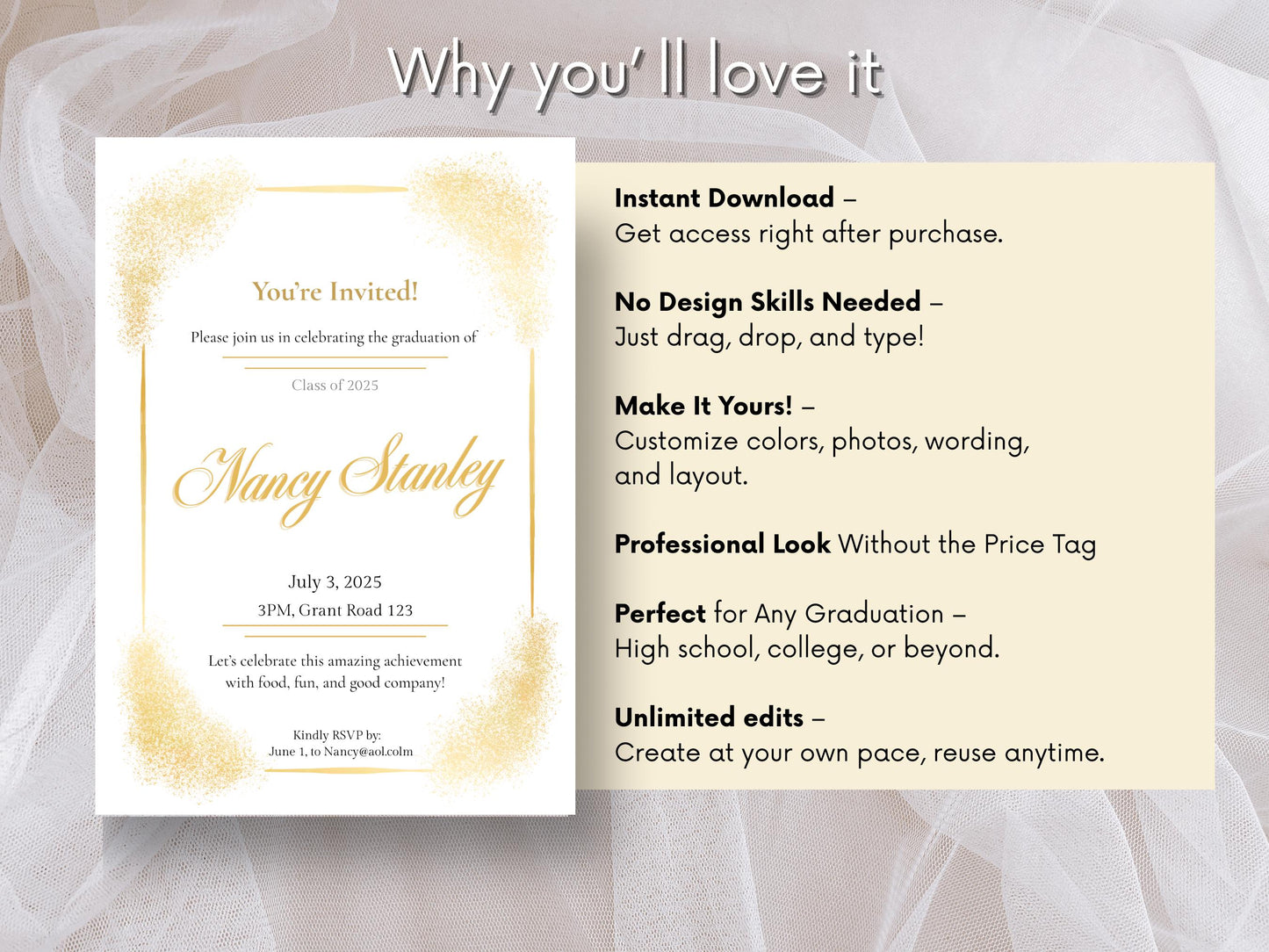 Timeless Gold Graduation Invitation | Minimalist & Traditional Grad Invite | Printable Design