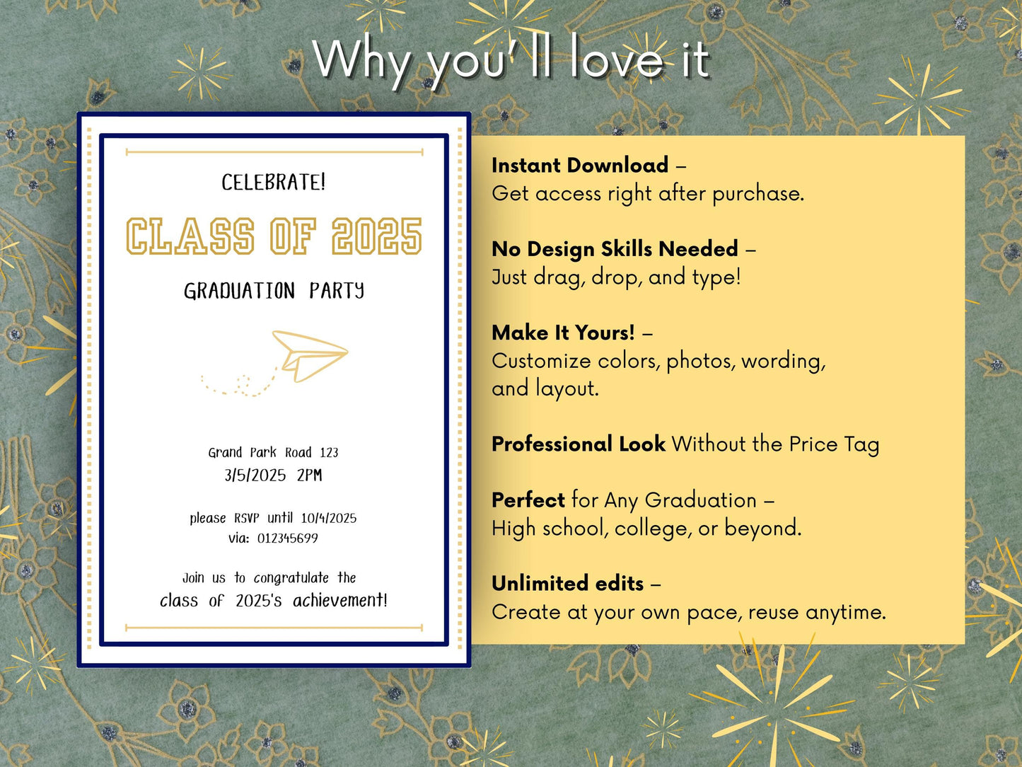 Class of 2025 Graduation Invitation | Editable Modern Design | Instant Download