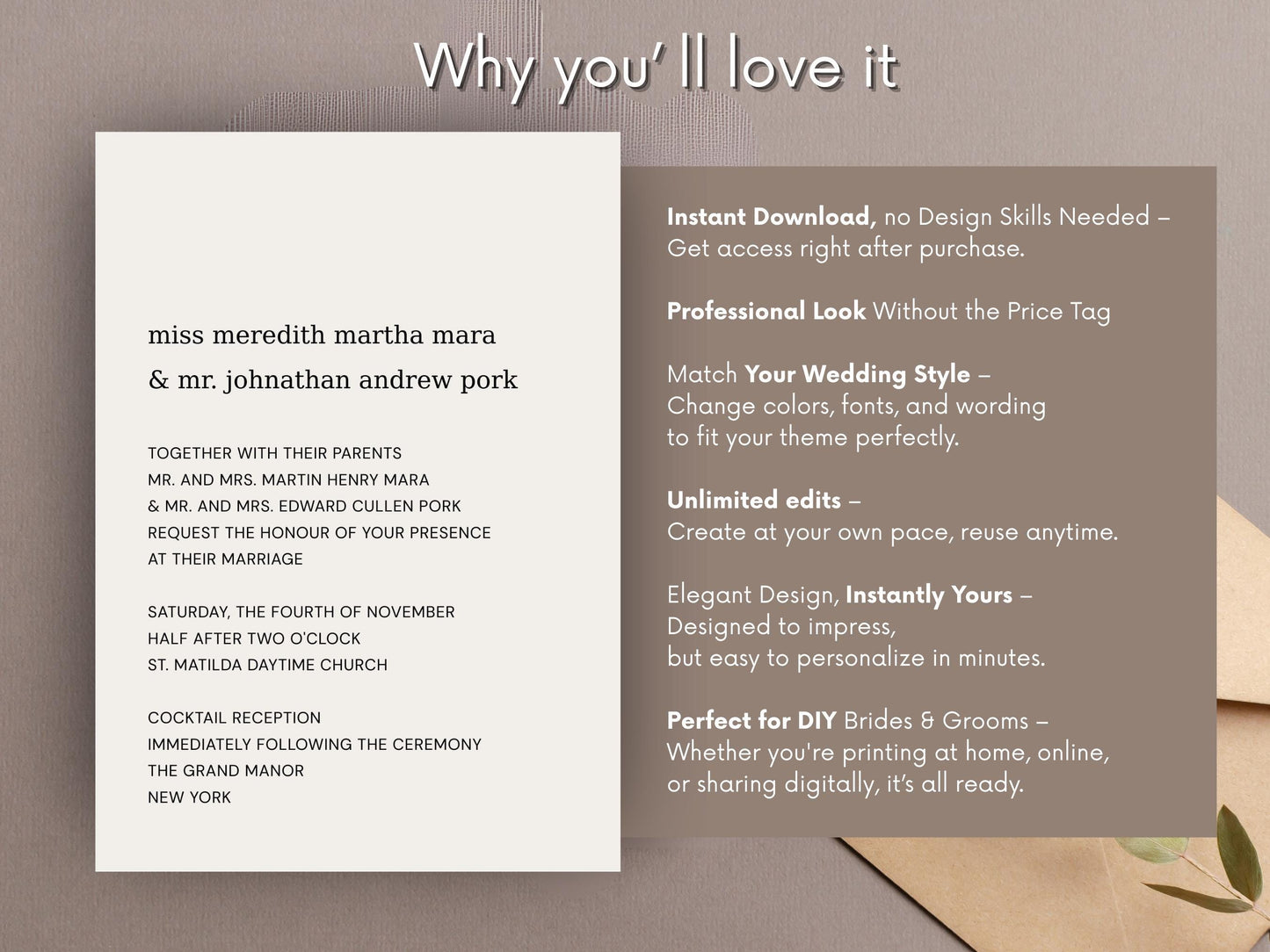 Timeless Elegance | Minimalist Wedding Invitation Template | Instant Digital Download