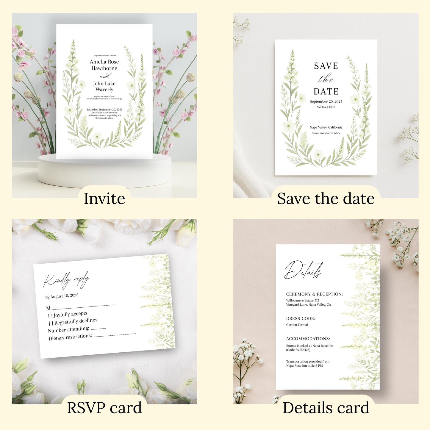 Wildflower Wedding Invitation Template | Printable Chic Floral Bundle | Elegant Design for Weddings | Wildflower Bundle | Iconic Collection