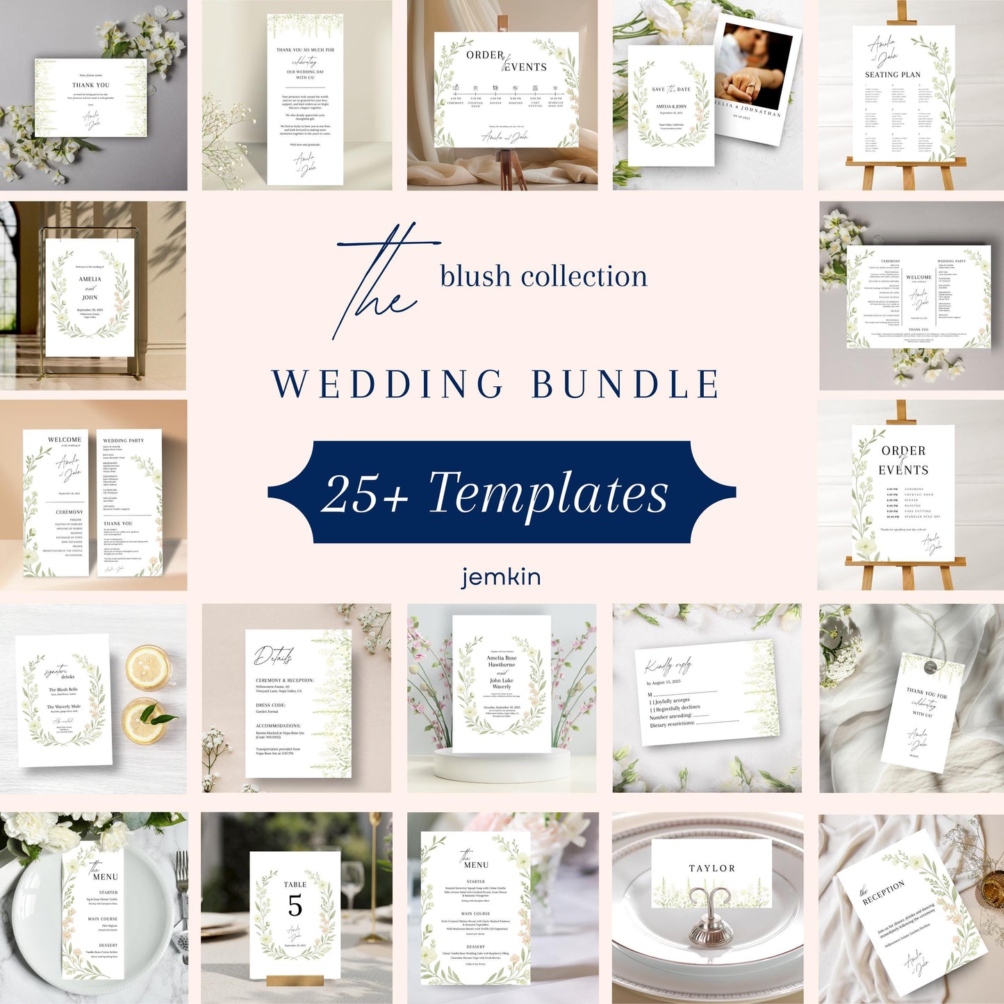 Botanical Wedding Invitation Template | Printable Invitation Bundle | Garden-Inspired Design for Weddings | Romantic Floral Wedding Bundle