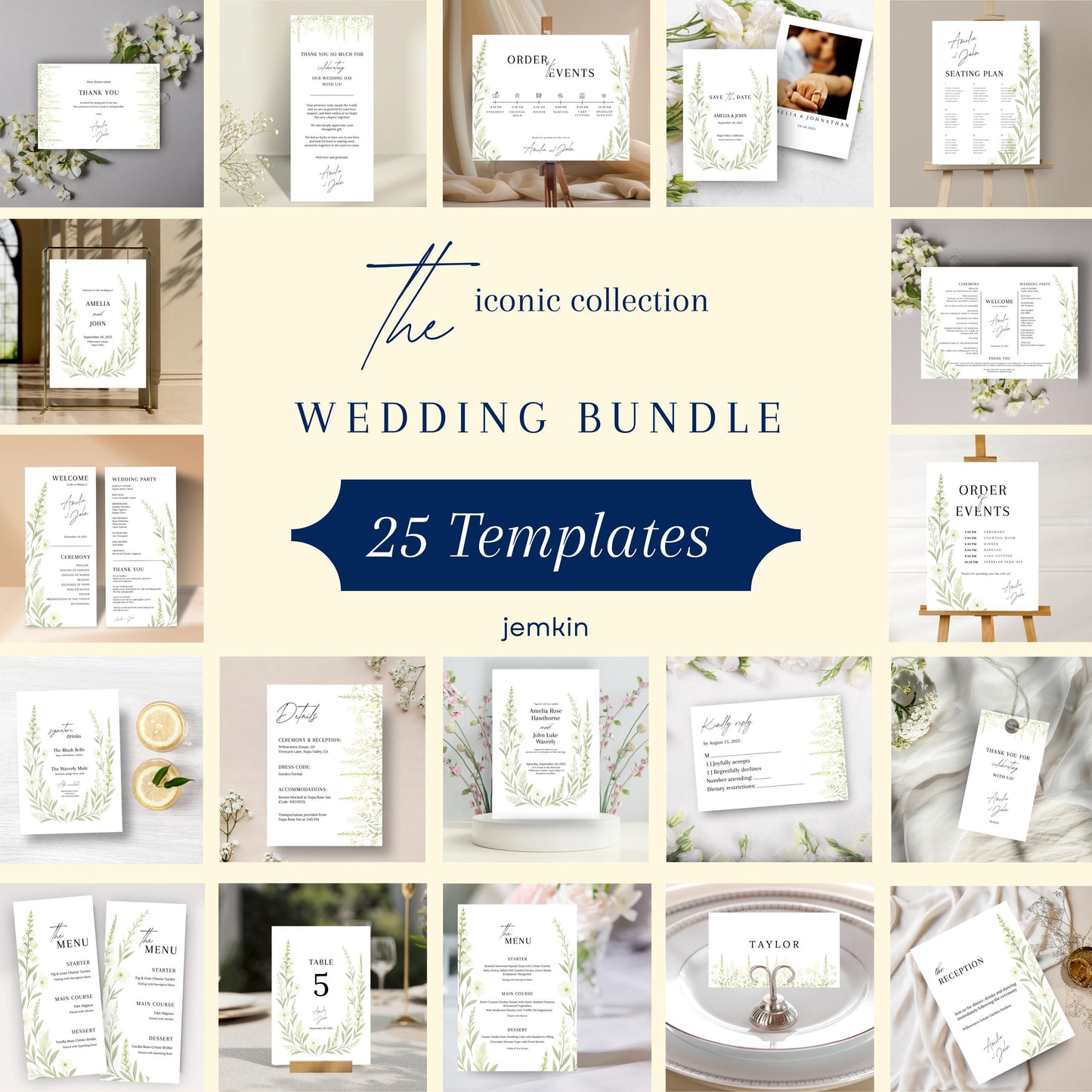Wildflower Wedding Invitation Template | Printable Chic Floral Bundle | Elegant Design for Weddings | Wildflower Bundle | Iconic Collection