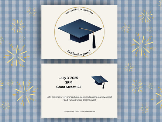Traditional Graduation Invitation Canva Template  | Classic Design with Graduation Cap  |  Printable Download for Ceremony or Party
