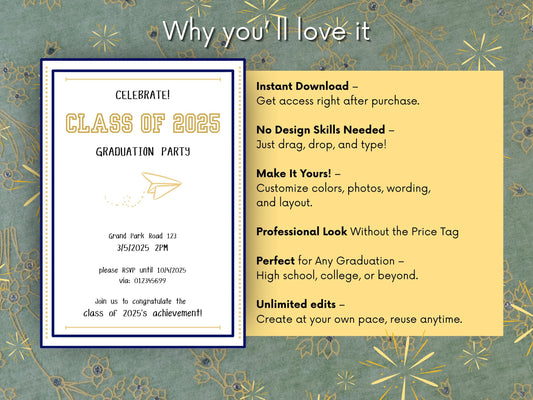 Class of 2025 Graduation Invitation | Editable Modern Design | Instant Download