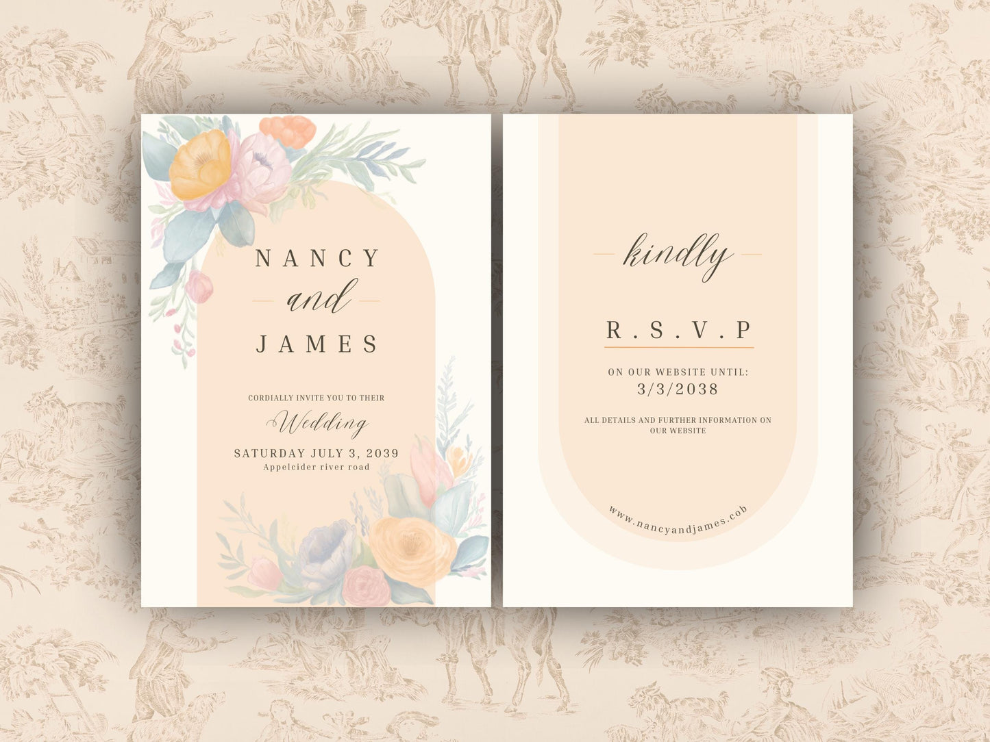 Chic Floral Pastel Wedding Invitation Set – Modern & Elegant Design