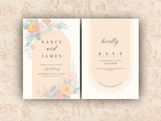 Chic Floral Pastel Wedding Invitation Set – Modern & Elegant Design