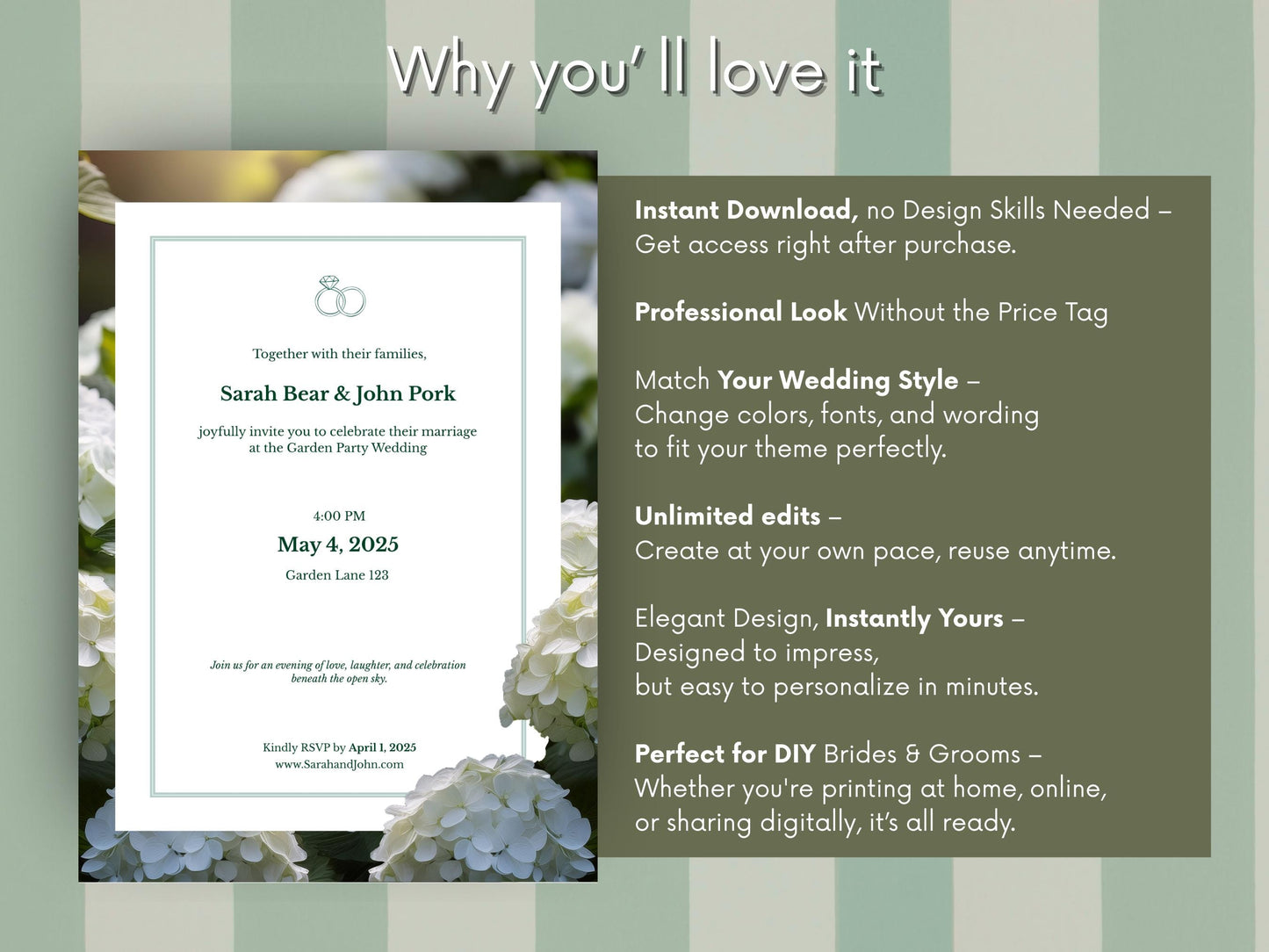 Hydrangea Garden Wedding Invitation Template Bundle | Timeless & Elegant Design