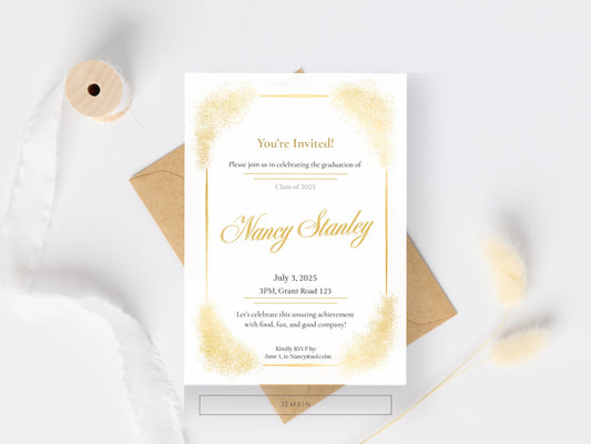 Timeless Gold Graduation Invitation | Minimalist & Traditional Grad Invite | Printable Design