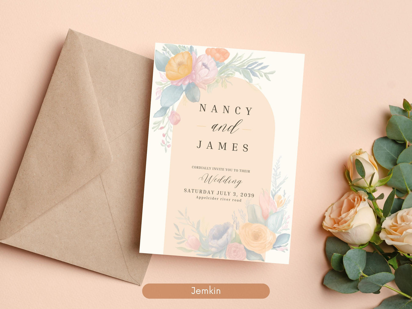 Chic Floral Pastel Wedding Invitation Set – Modern & Elegant Design
