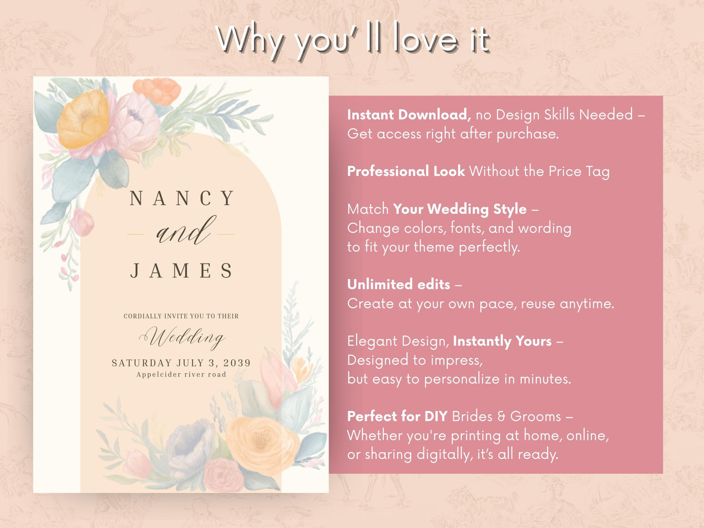 Chic Floral Pastel Wedding Invitation Set – Modern & Elegant Design