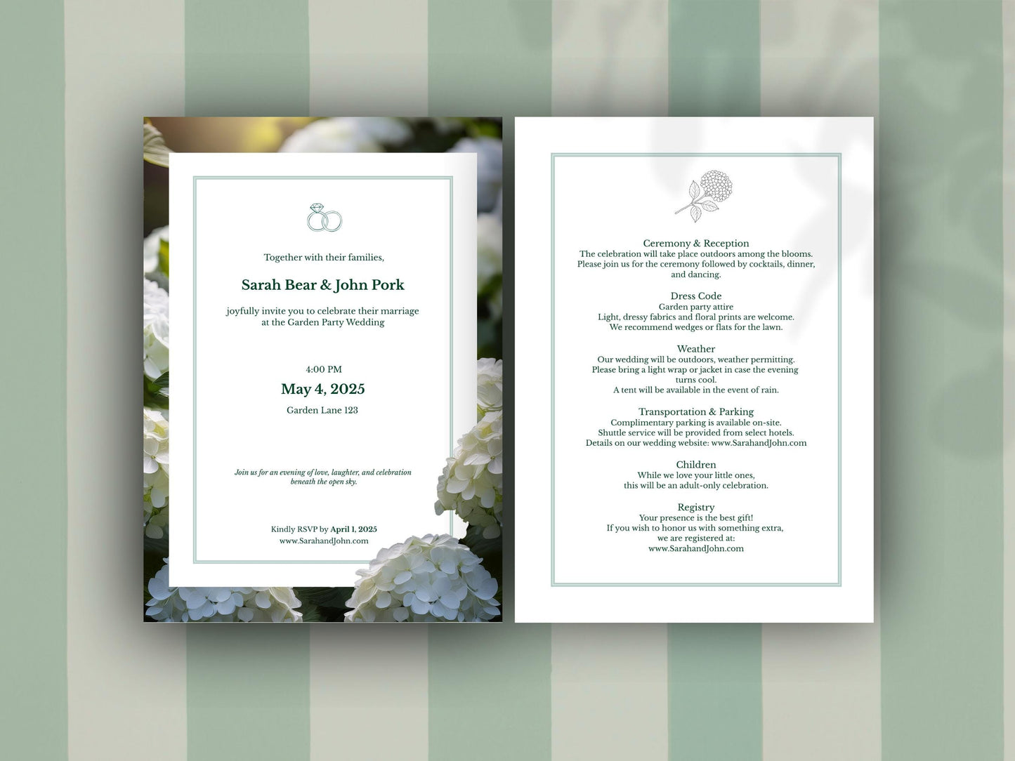 Hydrangea Garden Wedding Invitation Template Bundle | Timeless & Elegant Design