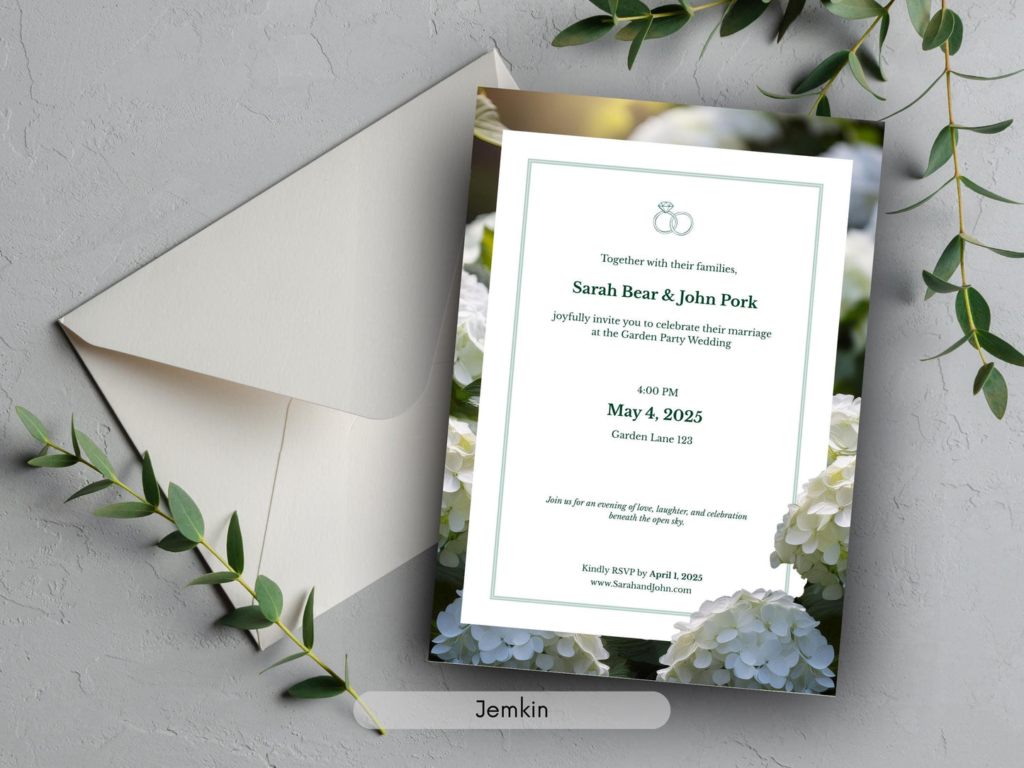 Hydrangea Garden Wedding Invitation Template Bundle | Timeless & Elegant Design