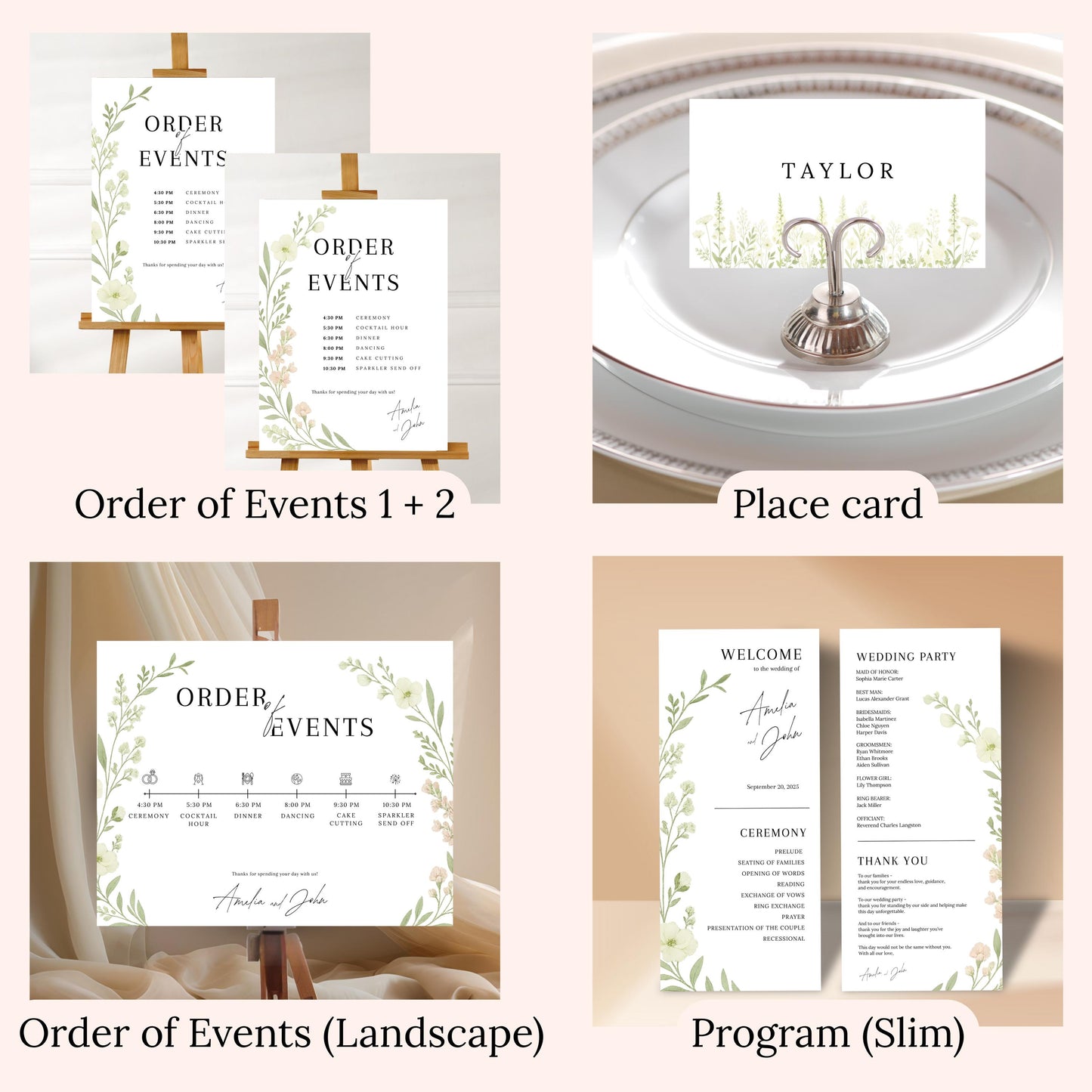 Botanical Wedding Invitation Template | Printable Invitation Bundle | Garden-Inspired Design for Weddings | Romantic Floral Wedding Bundle