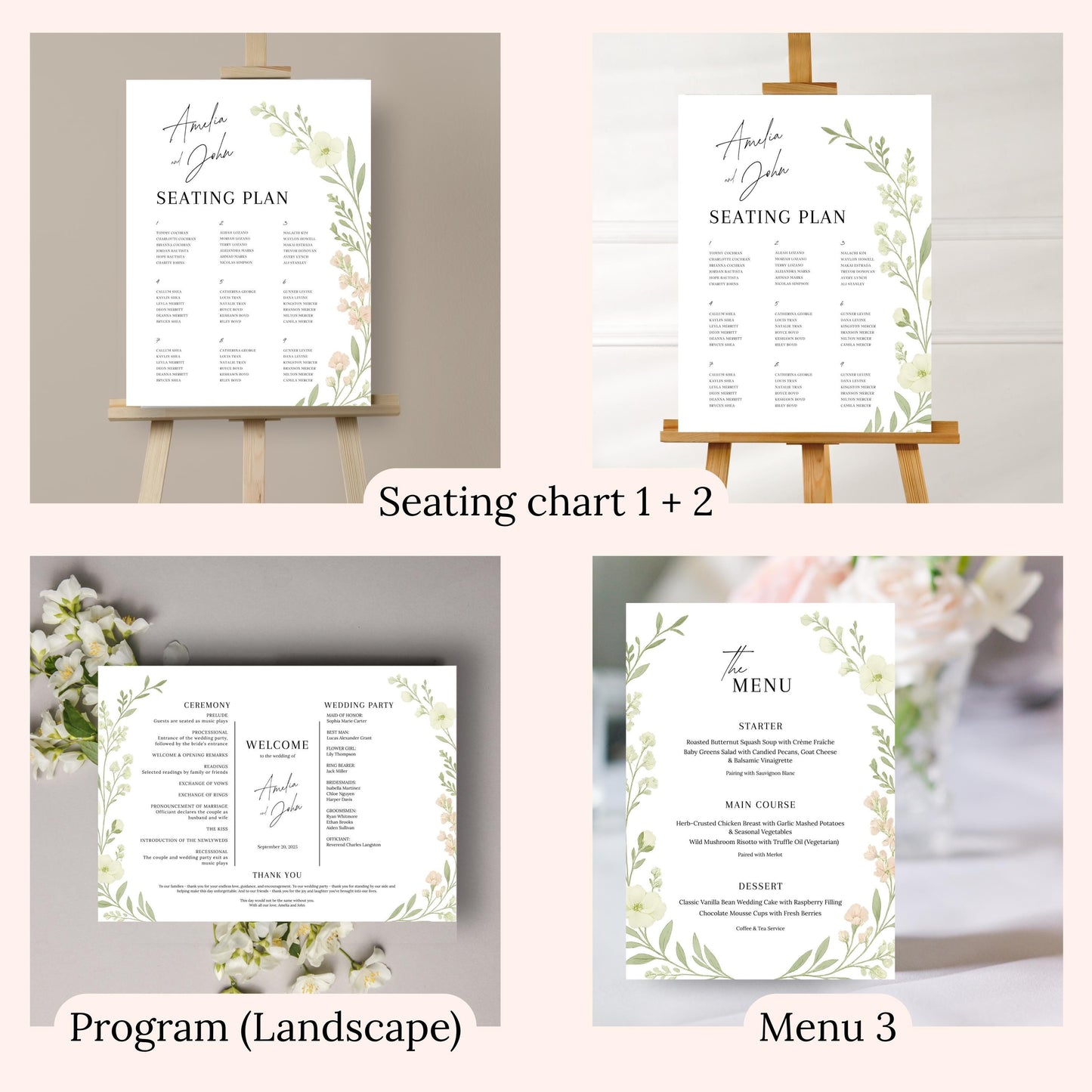 Botanical Wedding Invitation Template | Printable Invitation Bundle | Garden-Inspired Design for Weddings | Romantic Floral Wedding Bundle